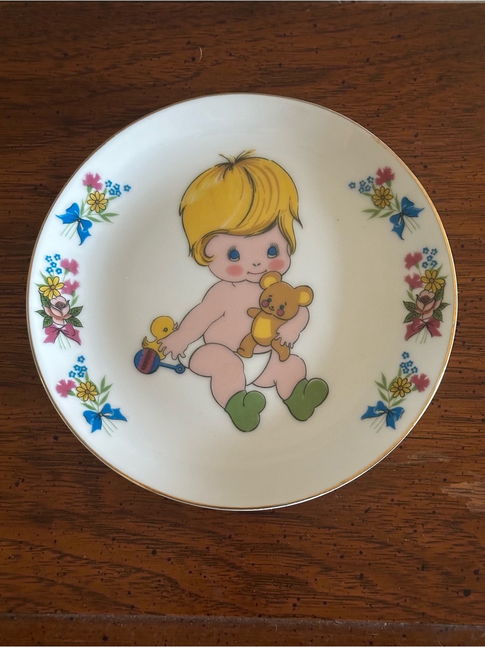 Vintage 1974 Chadwick-Miller Decorative Plate Featuring Baby Holding Teddy Bear